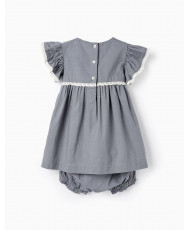 Vestido De Algodón Con Encaje + Cubrepañales Para Bebé Niña 'B&S', Azul-Zippy