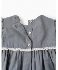 Vestido De Algodón Con Encaje + Cubrepañales Para Bebé Niña 'B&S', Azul-Zippy