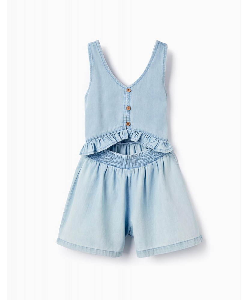 Mono En Denim Ligero De Algodón Para Niña, Azul Claro-Zippy