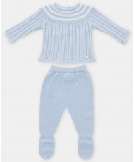 Conjunto de bebé niño de jubón y polaina de punto en celeste bebé-Martín Aranda