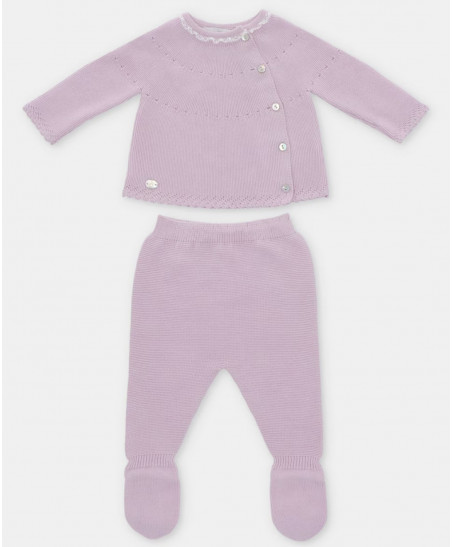 Conjunto de bebé de jubón y polaina de punto en lavanda-Martín Aranda
