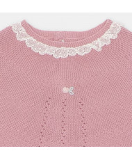 Conjunto de bebé niña de jubón y polaina de punto en rosa ciruela-Martín Aranda