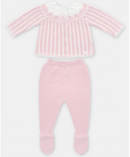 Conjunto de bebé niña de jubón y polaina de punto en rosa bebé-Martín Aranda