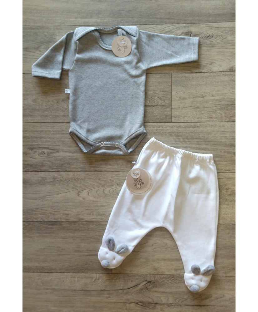 Conjunto Bodie y Polaina Conejito Gris-Todo Amor Baby