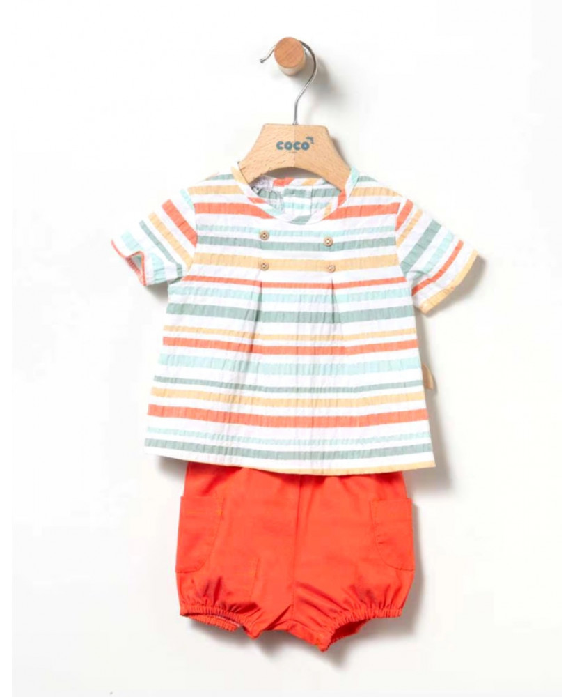 Bloomer+Blusa Rayas Naranja Bebé Niño-Coco Acqua Bloomer+Blusa Rayas Naranja Bebé Niño-Coco Acqua