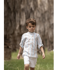 Conjunto Camisa Rayas Turquesa+Bermuda Blanca Niño-Coco Acqua