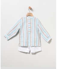 Conjunto Camisa Rayas Turquesa+Bermuda Blanca Niño-Coco Acqua