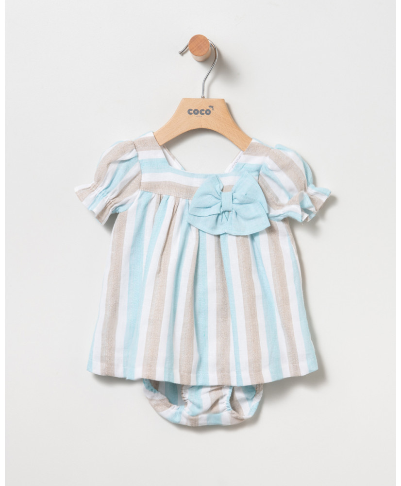 Braga+Vestido Rayas Turquesa Bebé Niña-Coco Acqua
