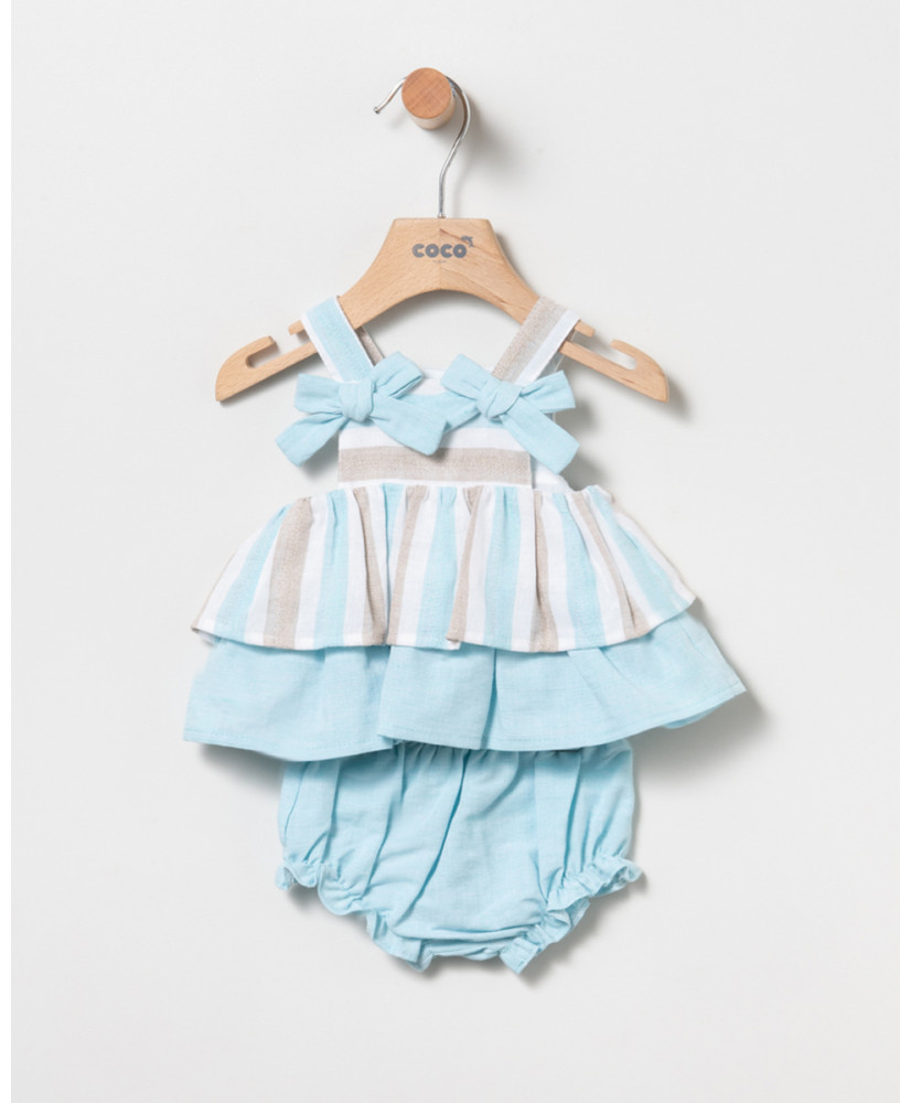 Conjunto Bluson Rayas Turquesa Bebé Niña-Coco Acqua