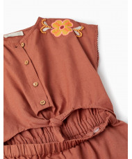 Mono En Algodón Y Lino Con Abalorios Para Niña, Marrón-Zippy