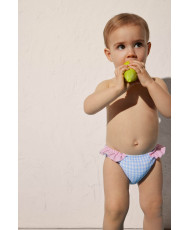 SET BAÑADOR CULETÍN BEBÉ VICHY Y CAMISETA BLANCA CON DETALLE -Yasabel Mora