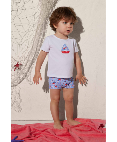 Set Camiseta, Culetín y Gorro Estampado Barcos-Ysabel Mora