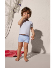 Set Camiseta, Bóxer y Gorro Vichy Azul Bebé Niño-Ysabel Mora