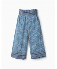 Pantalones De Talle Alto Con Estampado Para Niña 'Wide Leg', Azul/Blanco-Zippy