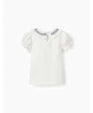 Camiseta De Manga Corta Con Volantes Para Bebé Niña, Blanco--Zippy