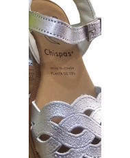 Sandalia Piel Plata Laminado-Chispas