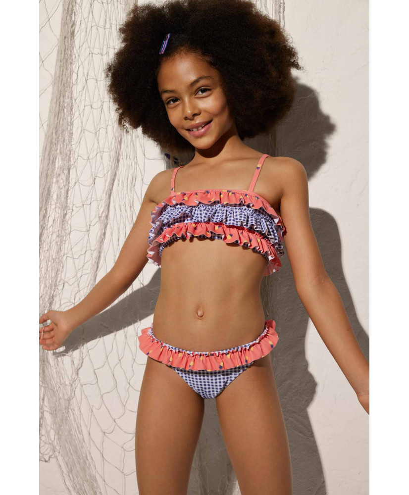 BIKINI DE NIÑA TOP Y BRAGA CON VOLANTES ESTAMPADOS-Ysabel Mora