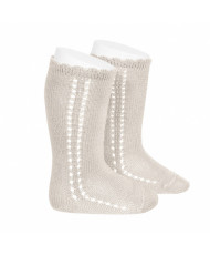 Calcetines altos perlé calado lateral LINO-Cóndor
