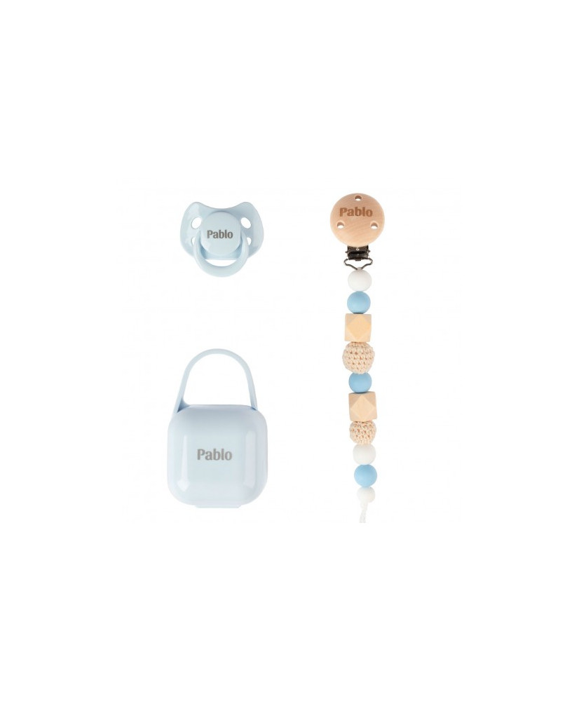 Pack COCO - Azul (Chupete + Cadena Silicona + Portachupete)-Boann
