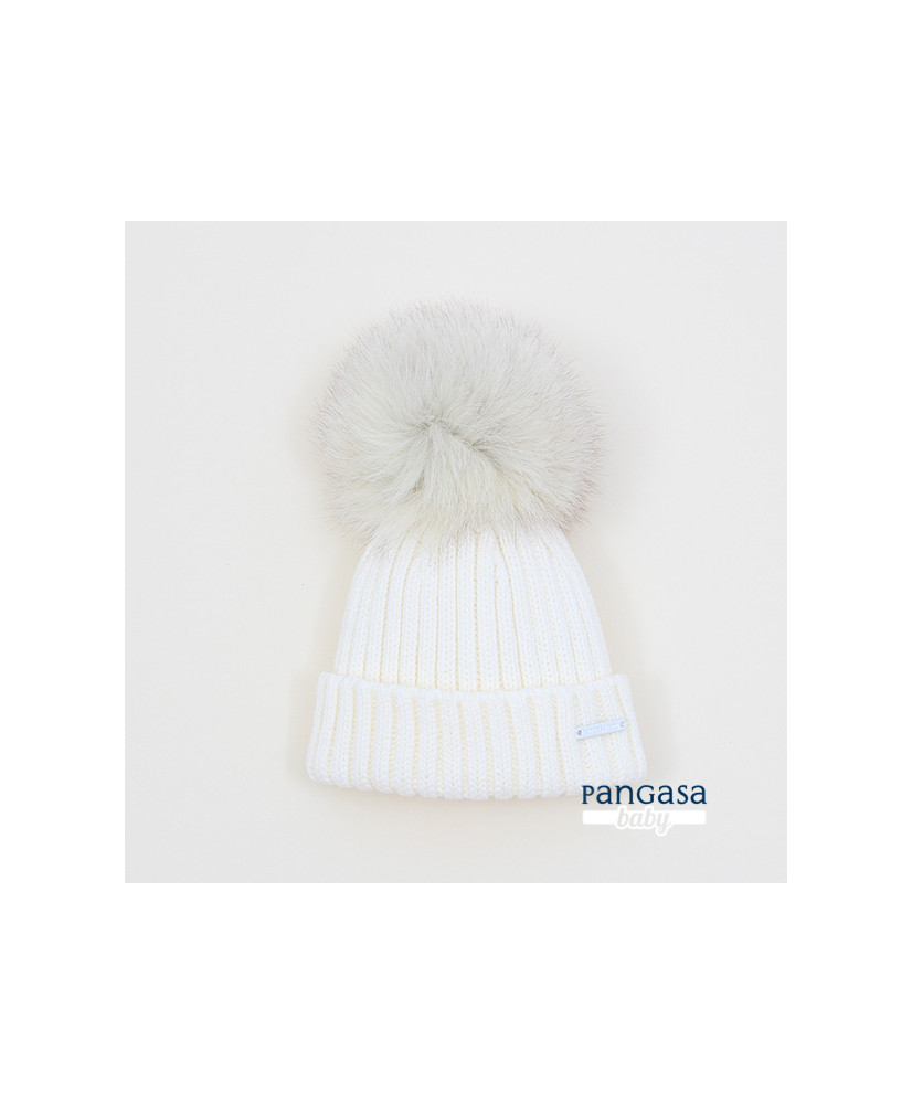 Gorro Canalé con pompones sintético Marfil-Pangasa Gorro Canalé con pompones sintético Marfil-Pangasa