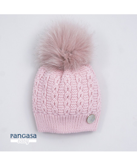Gorro Ochos con Pompón Sintético Rosa Empolvado-Pangasa