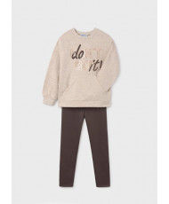 Conjunto legging y sudadera texto chica chocolate-Mayoral