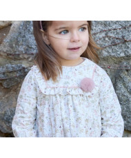 Conjunto de bebé niña de vestido con cubrepañal microestampado en rosa Peonia-Martín Aranda