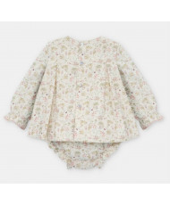 Conjunto de bebé niña de vestido con cubrepañal microestampado en rosa Peonia-Martín Aranda