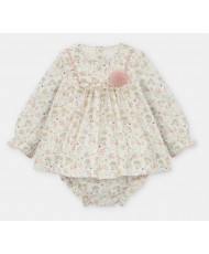 Conjunto de bebé niña de vestido con cubrepañal microestampado en rosa Peonia-Martín Aranda