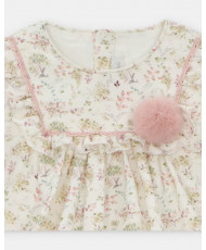 Conjunto de bebé niña de vestido con cubrepañal microestampado en rosa Peonia-Martín Aranda