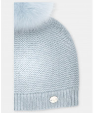 Gorro unisex de punto con pompón de pelo natural en celeste grisáceo-Martín Aranda