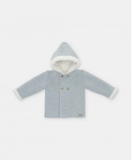 Trenka de bebé de punto Unisex con capucha y forro de borreguito en celeste grisáceo-Martín Aranda