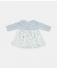 Vestido de bebé niña combinado con florecitas en celeste grisáceo-Martín Aranda