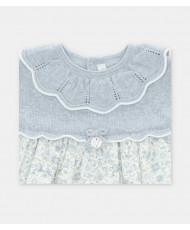 Vestido de bebé niña combinado con florecitas en celeste grisáceo-Martín Aranda