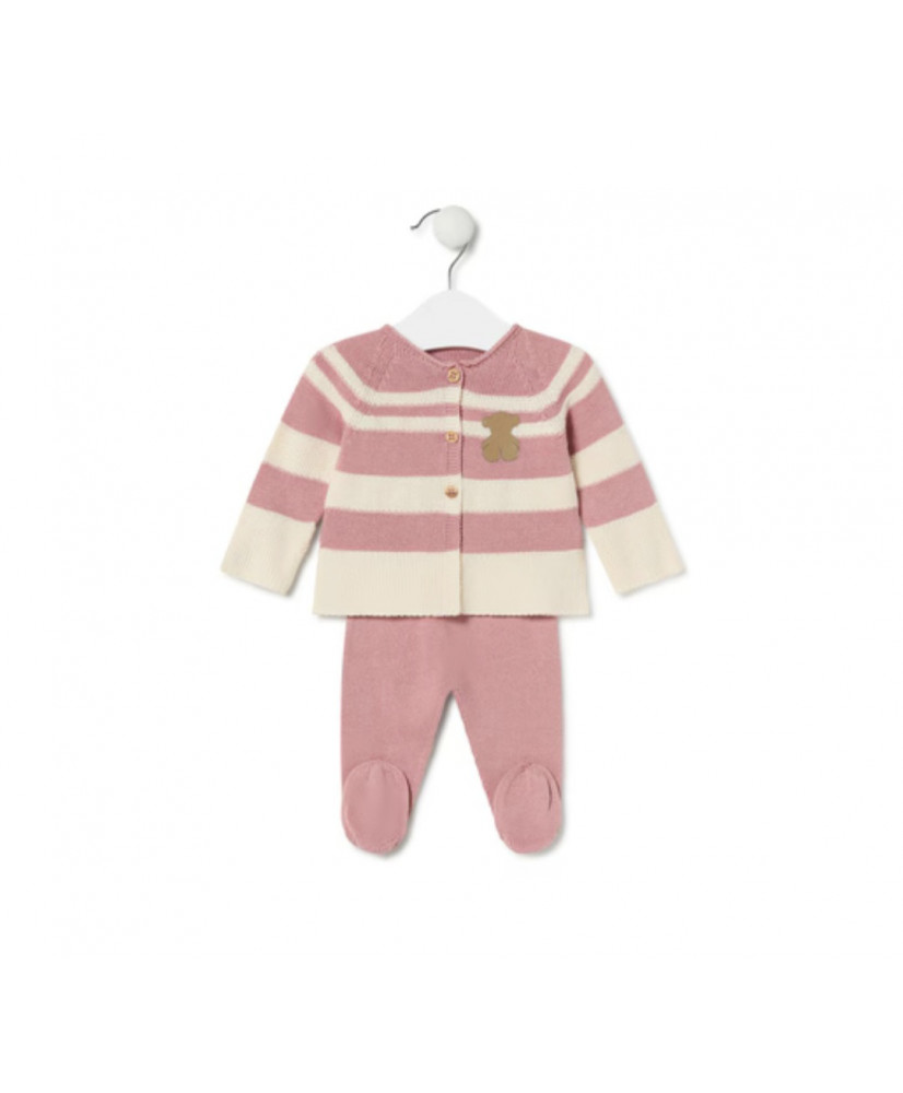 Conjunto de Punto de  Bebé Tricort a Rayas Rosa-Tous Baby