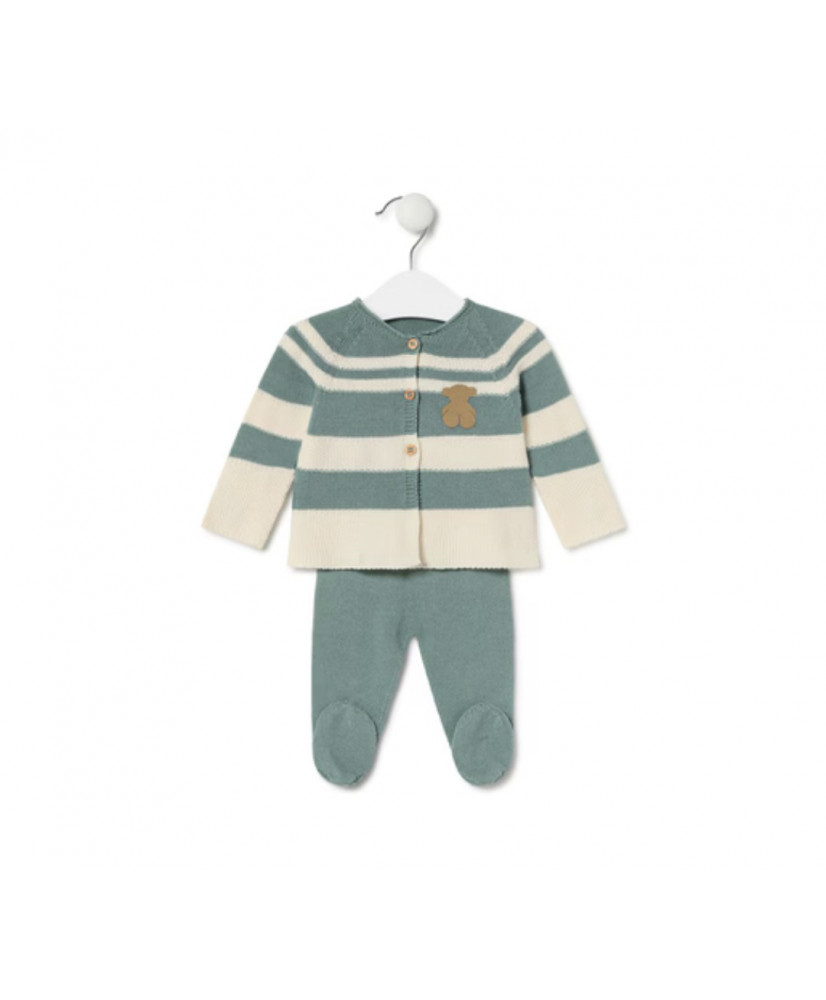 Conjunto de Punto de Bebé Tricot a Rayas Verde-Tous Baby