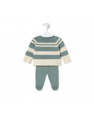 Conjunto de Punto de Bebé Tricot a Rayas Verde-Tous Baby