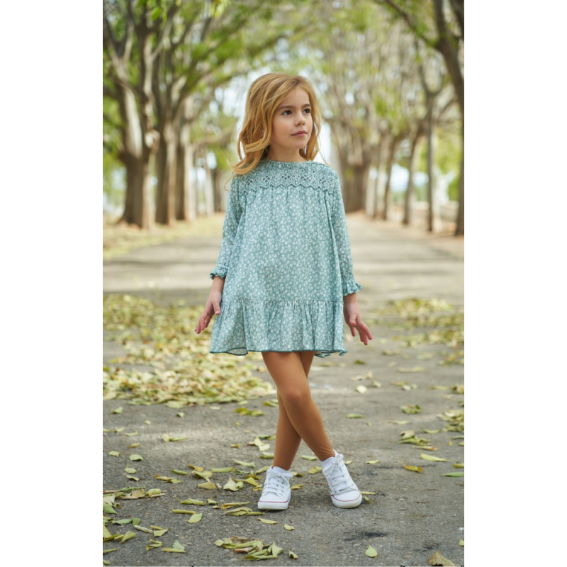 Vestido Niña Pequeño Verde Florecitas-La Ormiga