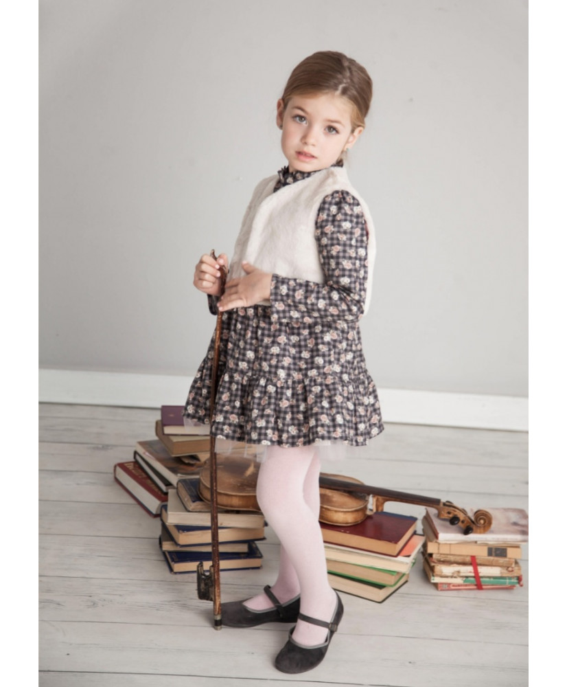 Chal+Vestido Flores Gris-Coco Acqua