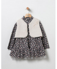 Chal+Vestido Flores Gris-Coco Acqua