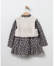 Chal+Vestido Flores Gris-Coco Acqua