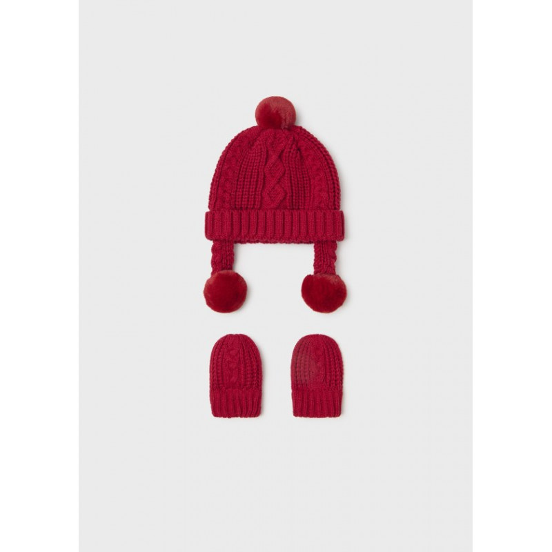 Set gorro y manoplas recién nacido Guinda-Mayoral