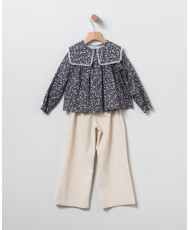 Pantalon+Blusa Flores Marino-Coco Acqua