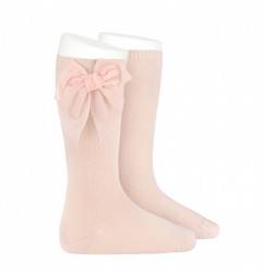 Calcetines altos punto liso con lazo de terciopelo NUDE(674)-Cóndor