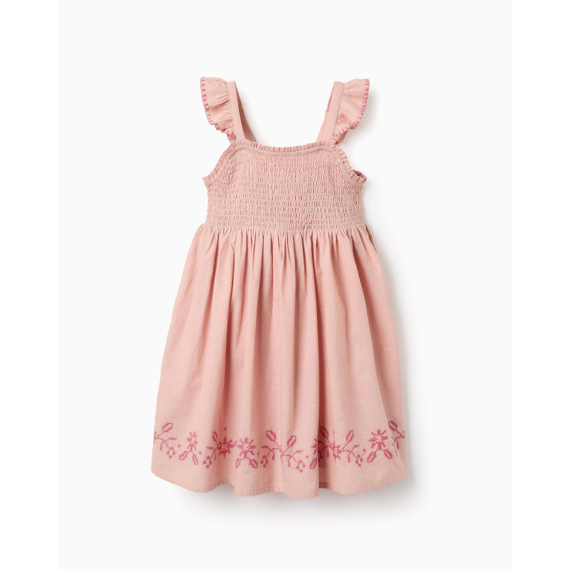 Vestido de niña 100% algodón con bordados de punto de cruz-Zippy