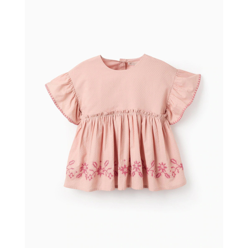 Blusa de niña 100% algodón con bordados de punto de cruz-Zippy Blusa de niña 100% algodón con bordados de punto de cruz-Zippy