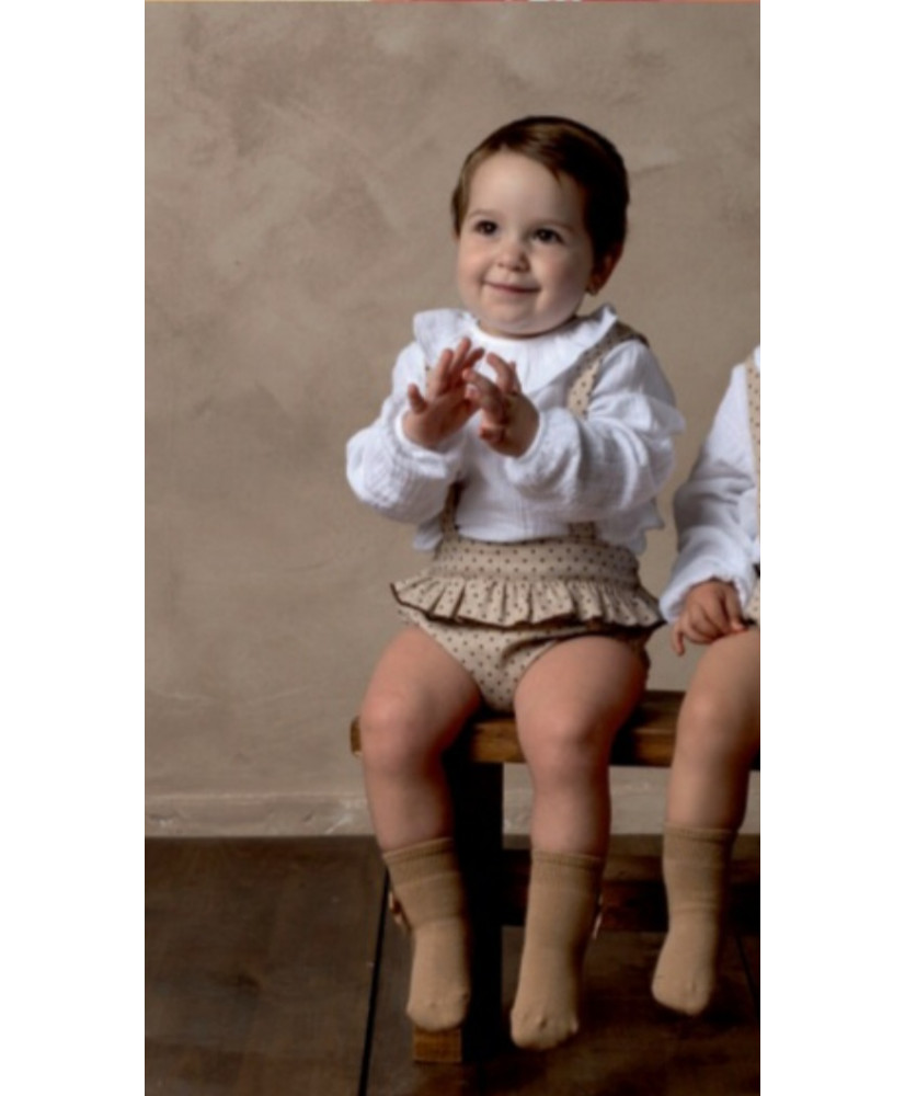 Peto Niña Lunar Chocolate + Camisa Bámbula cuello volante-CMP Tex