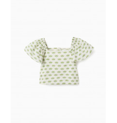 Top Floral con Mangas de Mariposa para Niña, Blanco/Verde-Zippy