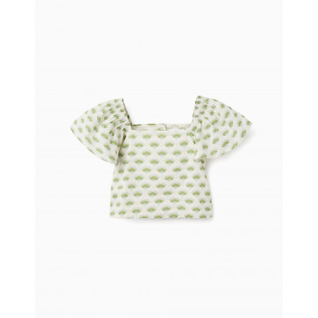 Top Floral con Mangas de Mariposa para Niña, Blanco/Verde-Zippy