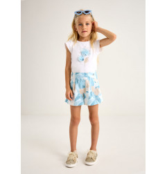 Conjunto camiseta flor relieve y falda pantalón estampada niña-Mayoral